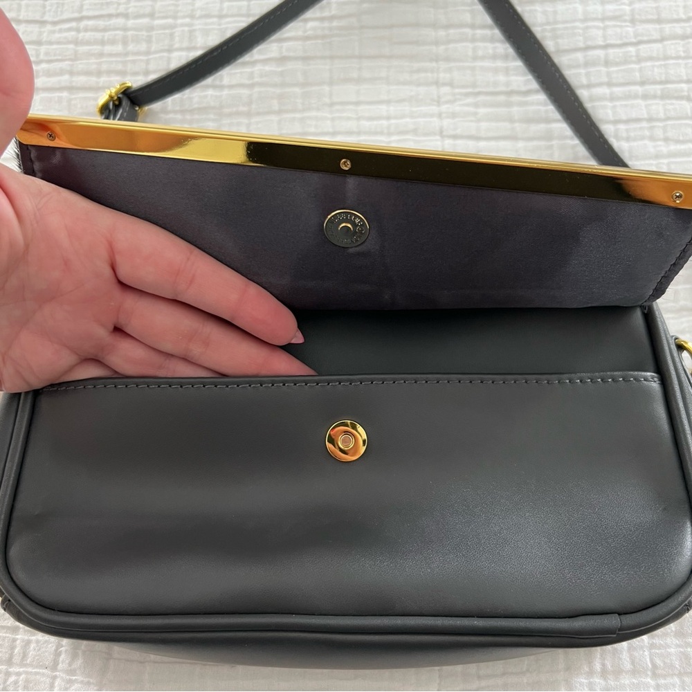 Joy & Iman Gray Leather/Calf Hair Crossbody Bag with Gold Detail - Picture 4 of 5